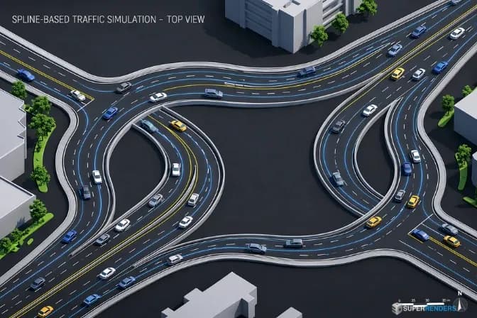 Spline-based road system used for traffic simulation