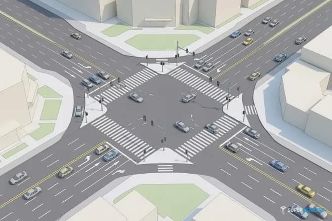 City Traffic Cross (WSM) modifier connecting road splines at an intersection with turning path and traffic light configuration