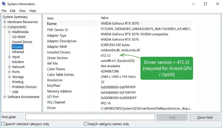 Figure 3: NVIDIA driver version displayed in msinfo32