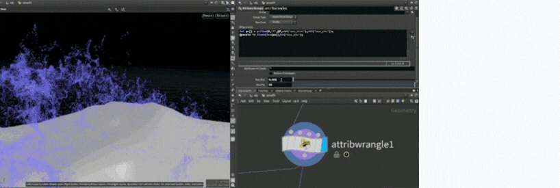 A simple VEX wrangle to adjust particle size based on the density of the point cloud