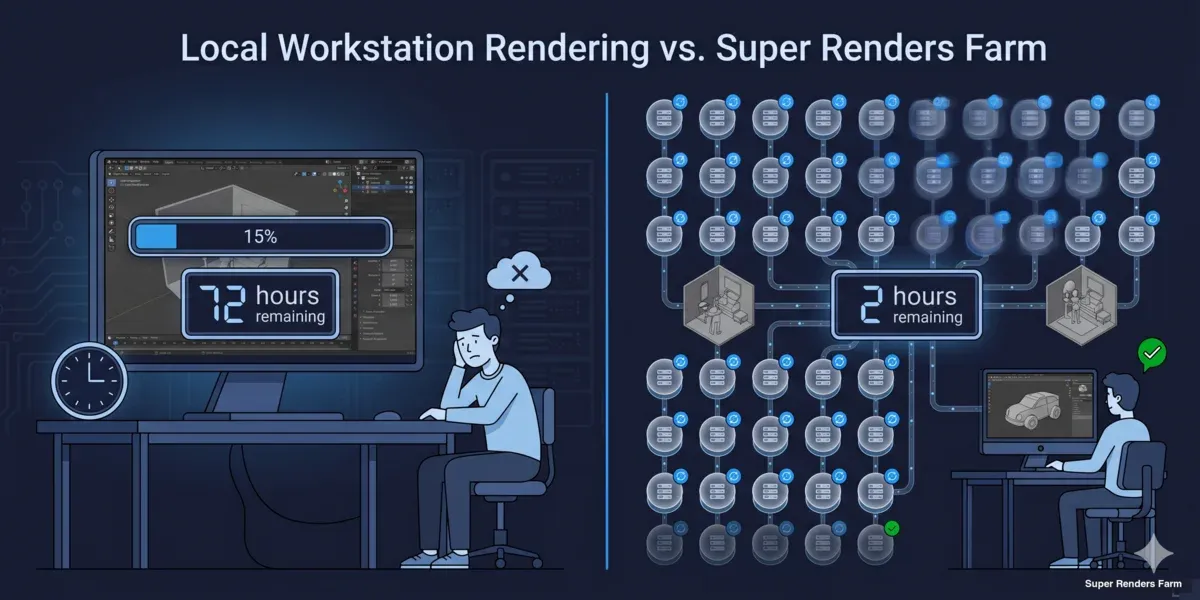 Cloud rendering vs local rendering comparison for Blender — time, cost, and scalability